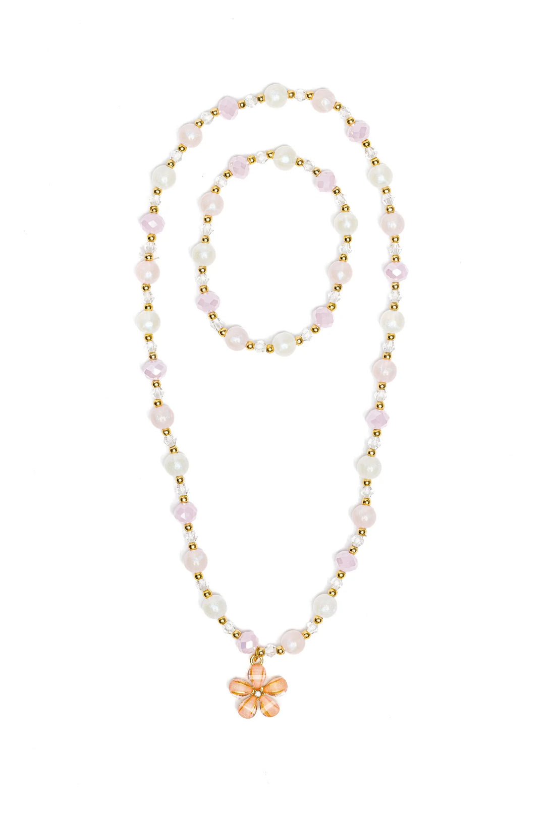 bracelet collier perles rose blanc breloque fleur
