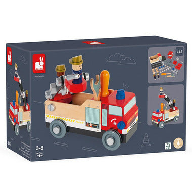 camion pompier bois construction brico kids janod jouet