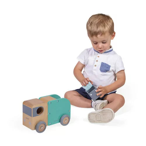 camion poubelle bois janod enfant apprentissage amusant