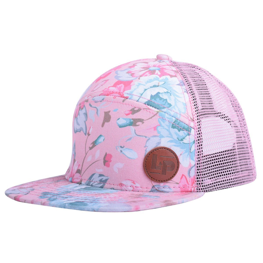 Casquette Snapback Hesperia II Mesh - Rose avec fleurs bleues et roses, filet mauve - L&P par L&P vendu par MlleetCoco.com