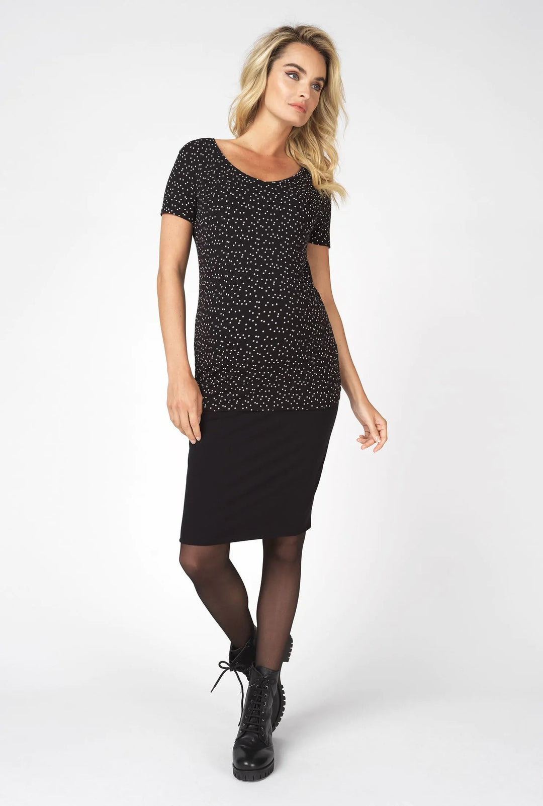 chandail manche courte noppies rome noir pois blanc maman