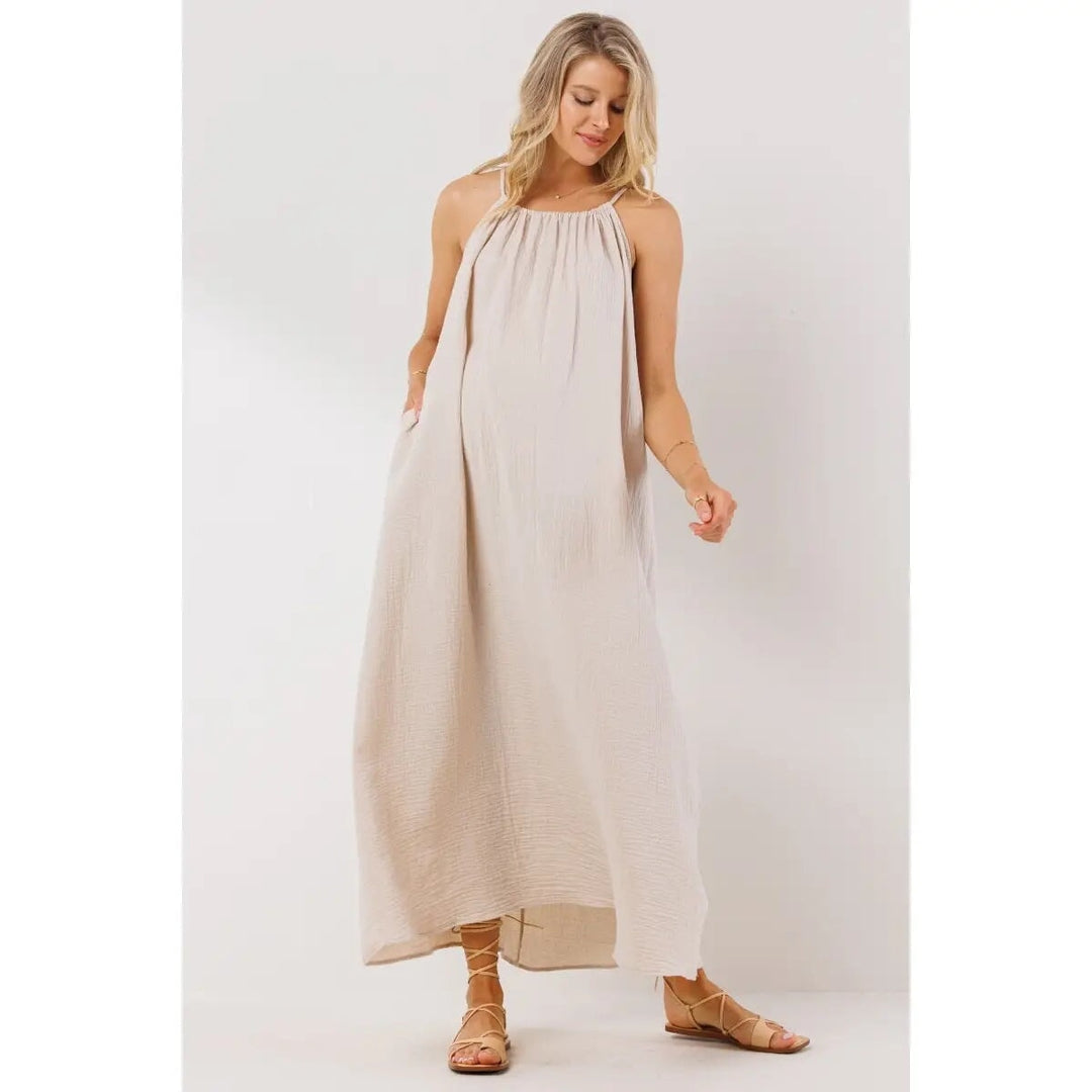 Hello miz robe longue avoine beige vêtement maternité allaitement grossesse