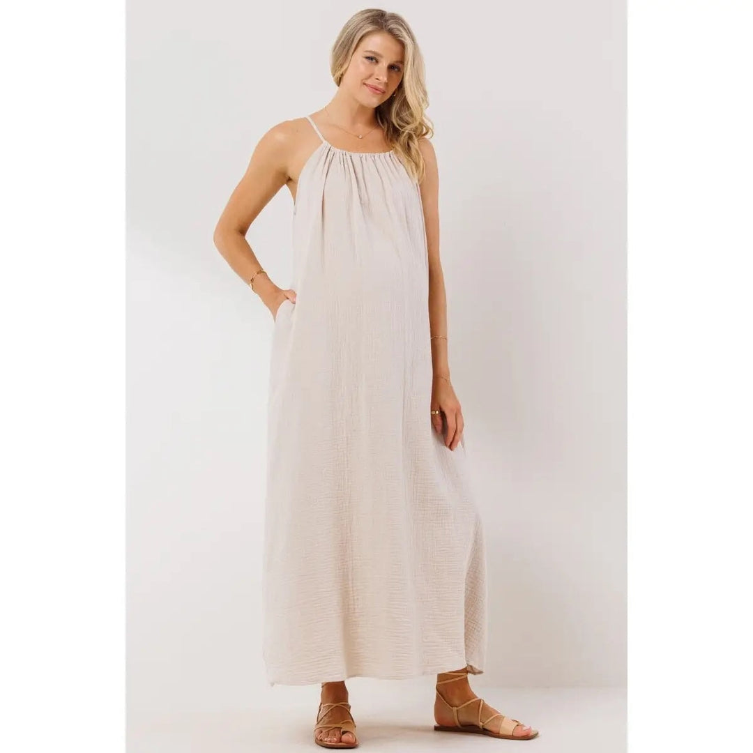 Hello miz robe longue avoine beige vêtement maternité allaitement grossesse