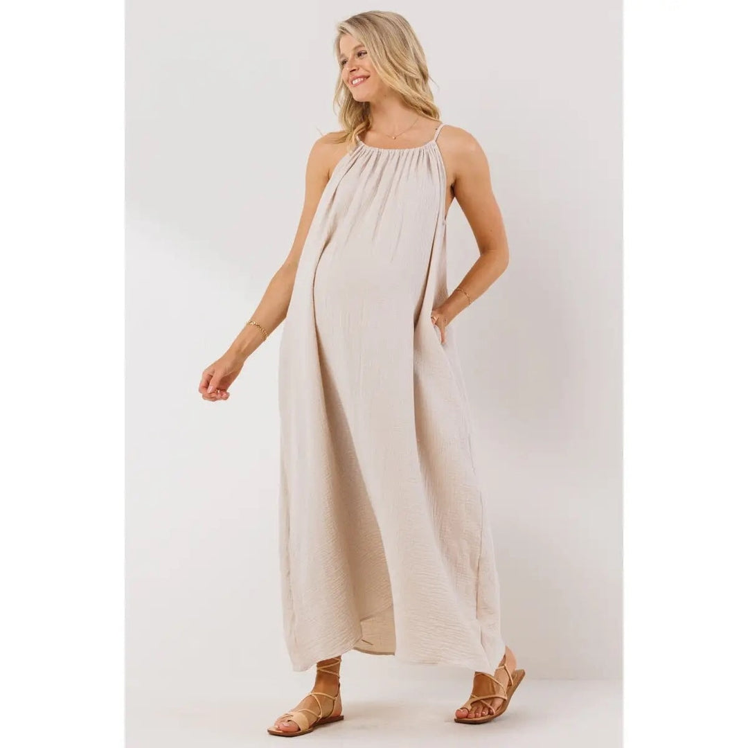 Hello miz robe longue avoine beige vêtement maternité allaitement grossesse
