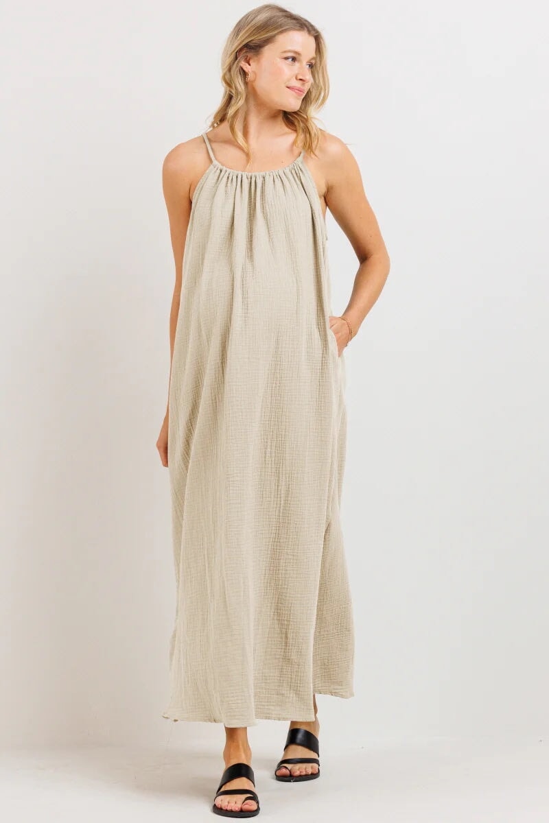Hello miz robe longue avoine beige vêtement maternité allaitement grossesse
