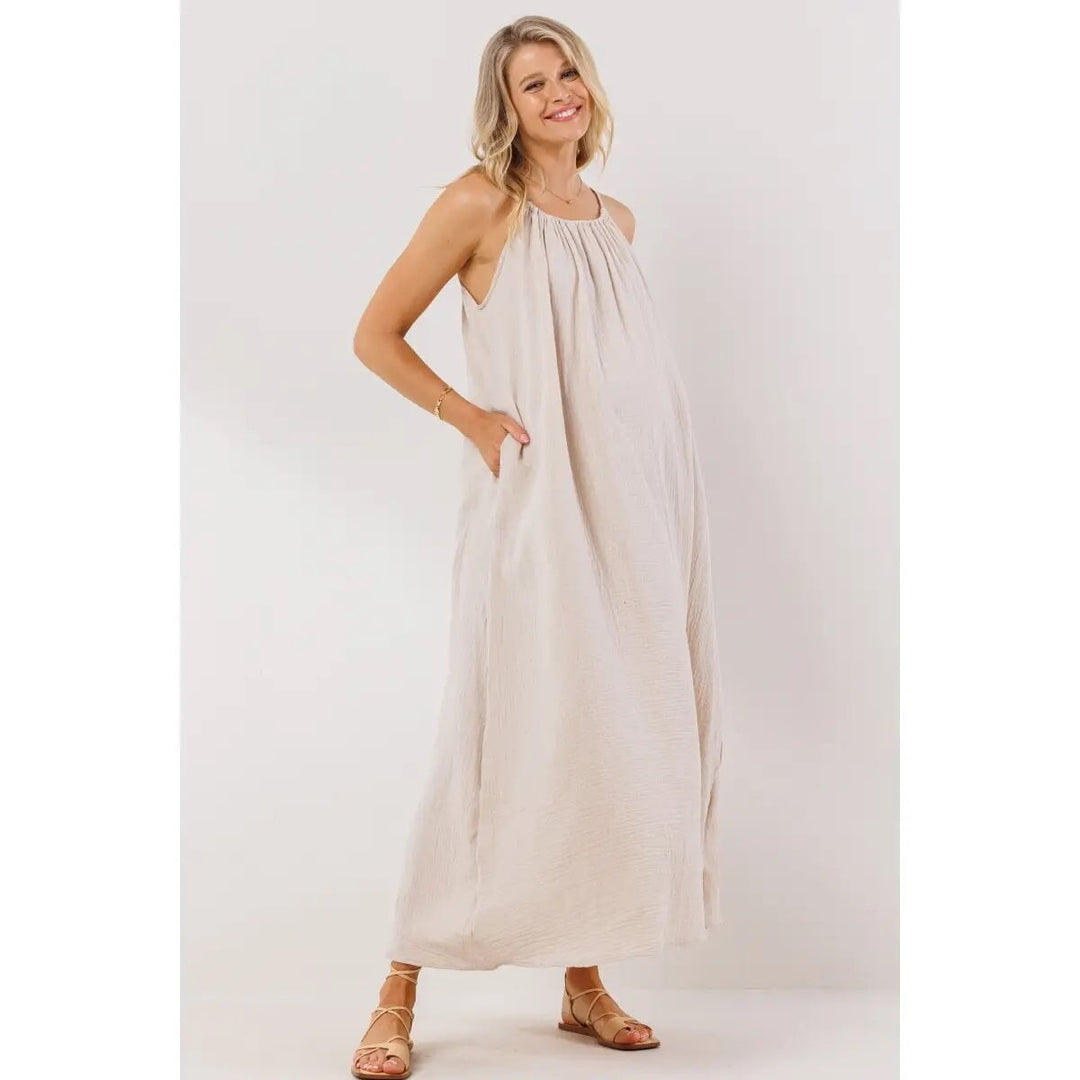 Hello miz robe longue avoine beige vêtement maternité allaitement grossesse