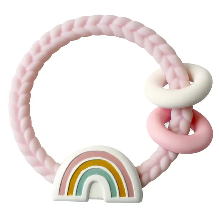 Itzy ritzy hochet dentition silicone arc en ciel rose jouet