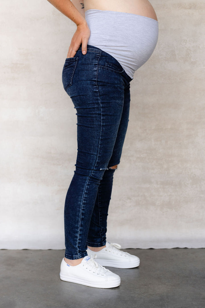 jeans bleu foncer rose maternite compagnie quebecoise