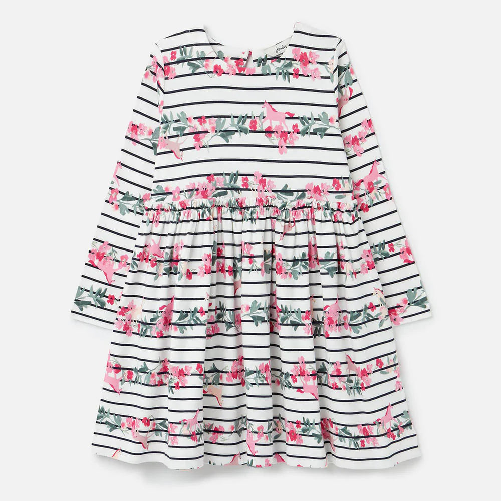 Robe manches longues Hampton - Rayée avec fleur et licorne - Joules Joules 