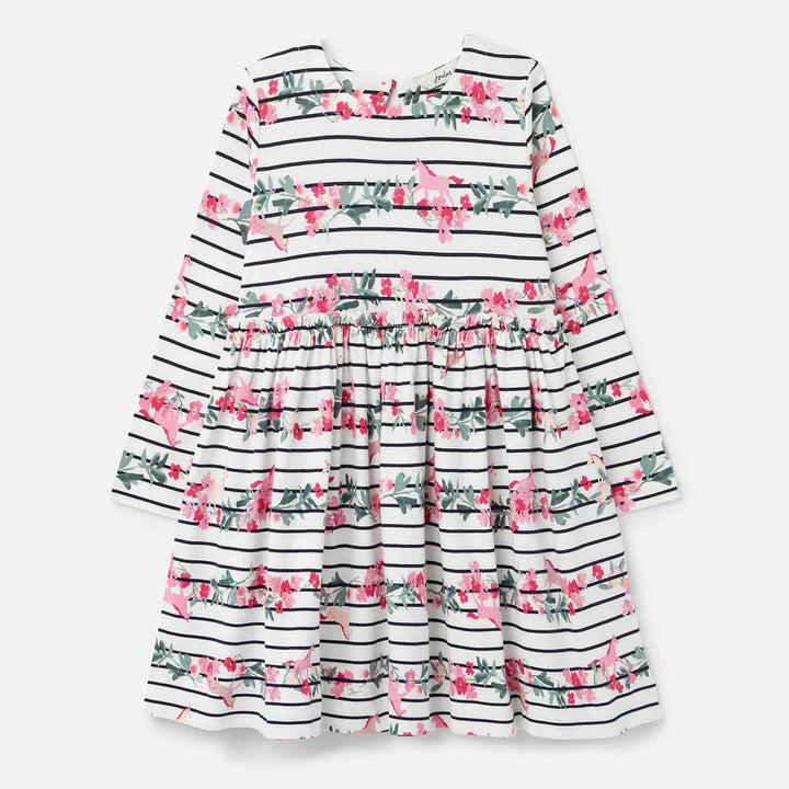 Robe manches longues Hampton - Rayée avec fleur et licorne - Joules Joules 