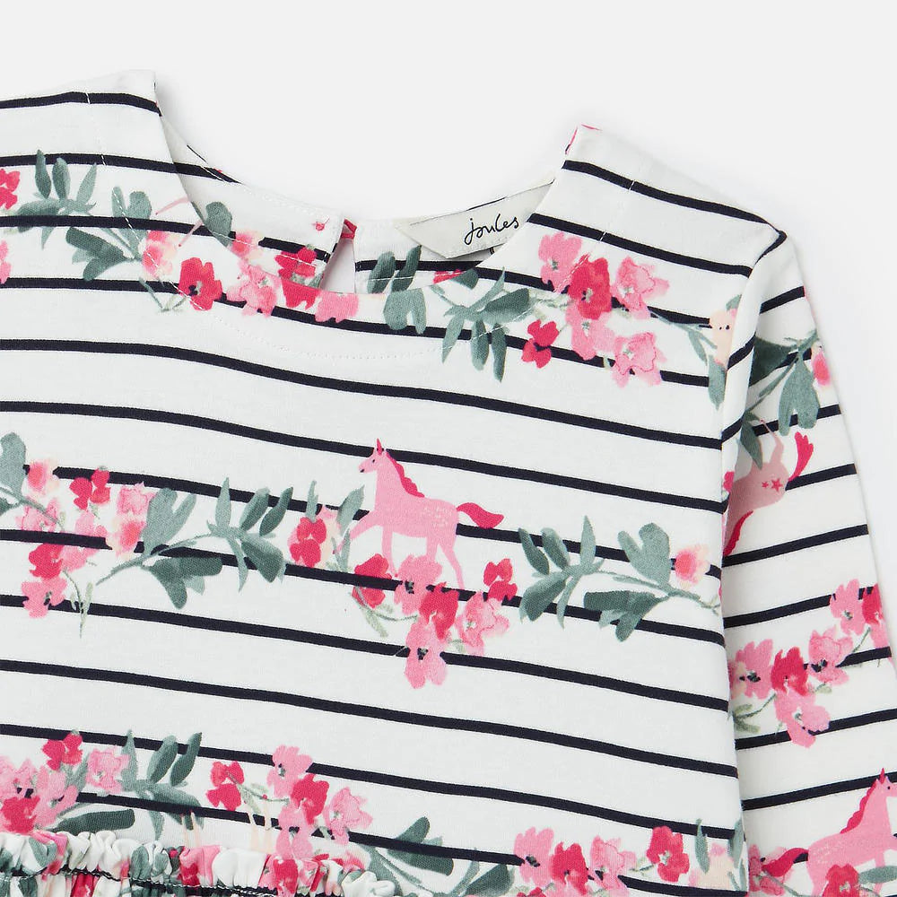 Robe manches longues Hampton - Rayée avec fleur et licorne - Joules Joules 