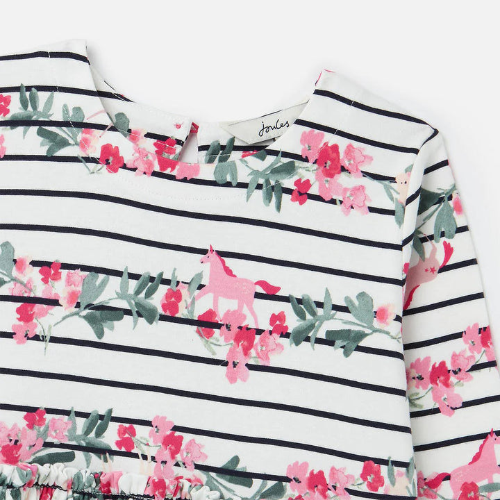 Robe manches longues Hampton - Rayée avec fleur et licorne - Joules Joules 
