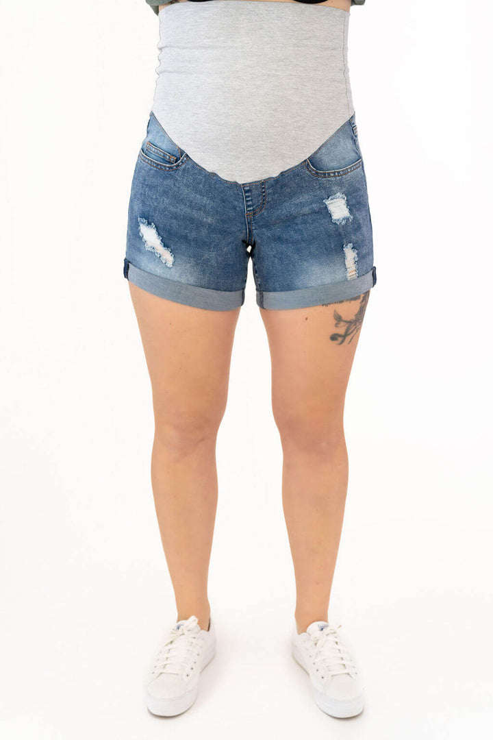 rose maternité short maternité jeans délavé avec trous