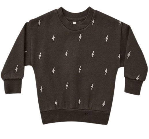 rylee cru chandail crewneck motifs éclairs gris foncé vêtement 